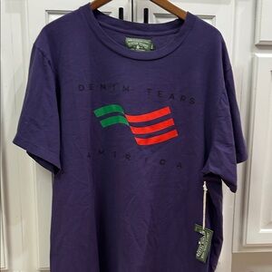 Denim Tears Men's Purple Short Sleeve Graphic Tee with Red & Green Flag